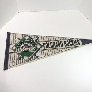 Vintage Colorado Rockies Pennant, White, Black, And Purple ~30x12” Triangle